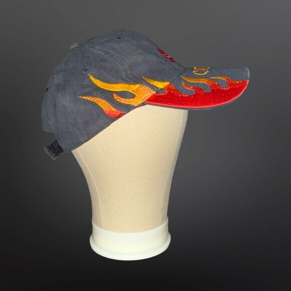 Vintage Inetol 1990s Red Flame Canadian Maple Leaf Black Trucker Adjustable Hat - Picture 6 of 10